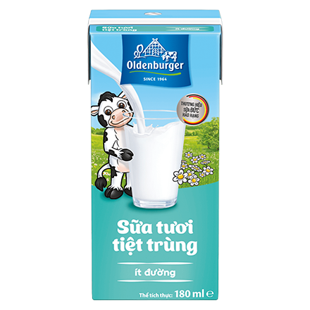 Sữa tươi tiệt trùng ít đường hiệu Oldenburger - Thùng 48 hộp x 180ml/hộp